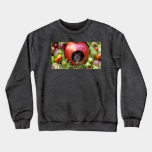 George the mouse in a log pile house - Mouse inside a apple with summer fruits Crewneck Sweatshirt